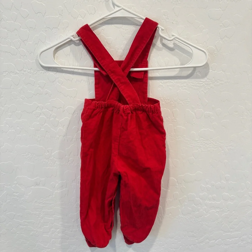 Vintage Colorkids Overalls 0-6 Months Red Corduroy Cotton Embroidered Flower